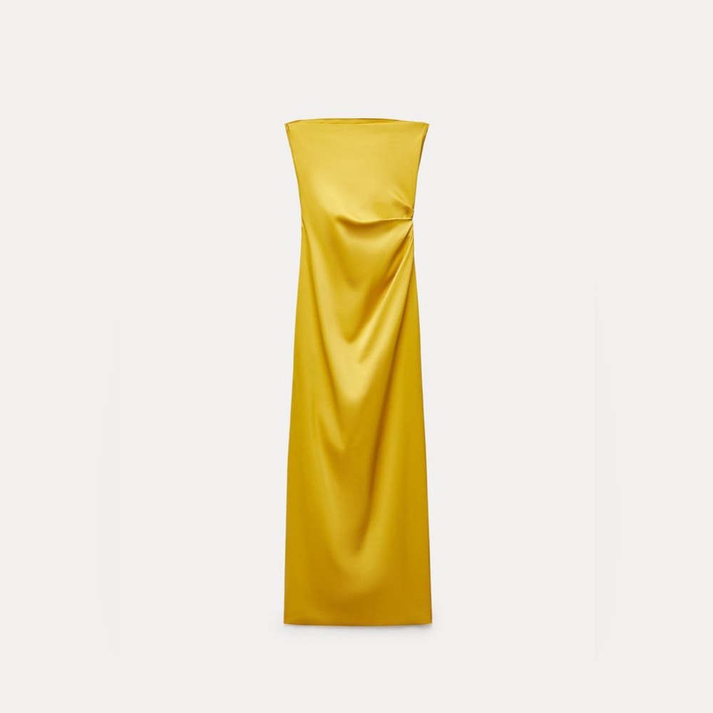 🆕(NWT) ZARA Bloggers Fav Mustard Yellow Strapless Maxi Dress Size XS. - Picture 5 of 11